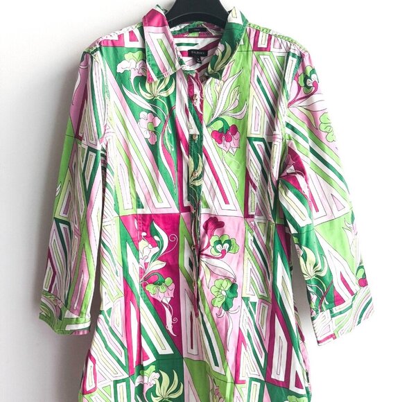 Talbots Colourful Green Pink Shirt Midi Dress 18 - Picture 3 of 11